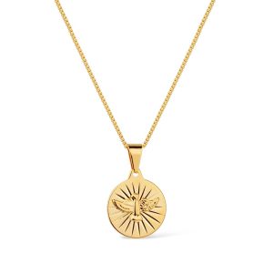 Colar  Glow With Me Dourado Religioso Medalha Espirito Santo